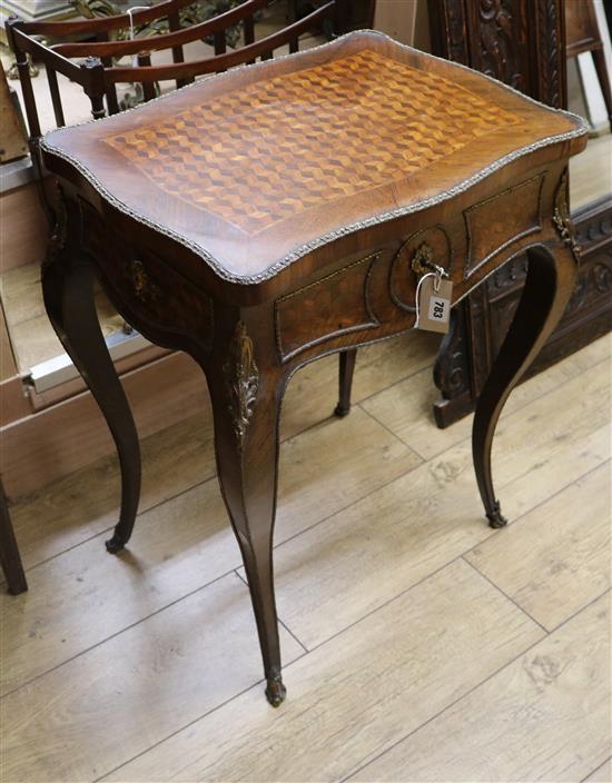 A Louis XV style kingwood and parquetry poudreuse/work table W.56cm